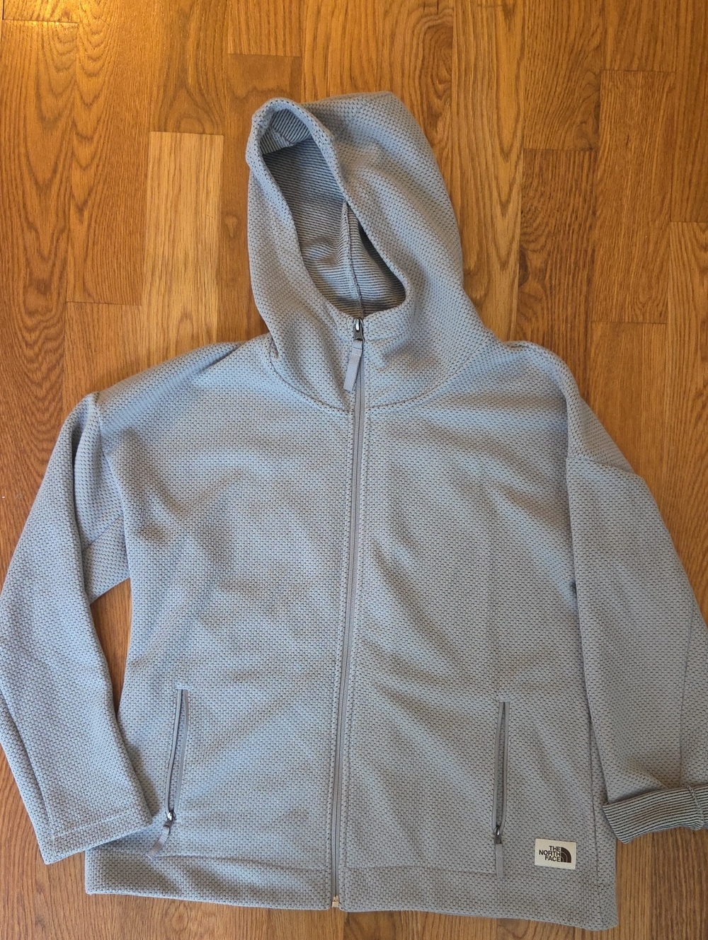 The North Face Gray Hooded Waffle Zip Jacket